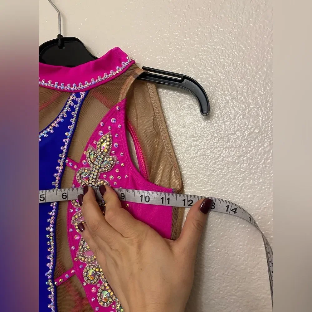 AA design custom dance solo costume illusion mosaic leotard color block LC-large - Picture 8 of 10